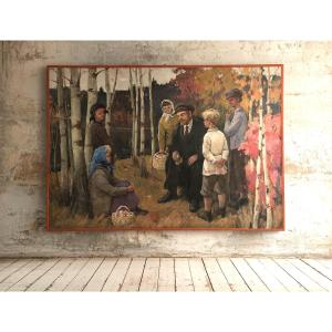 Oil On Canvas By Vladimir Aleksandrovich Sokolov, Depicting Lenin In The Company Of