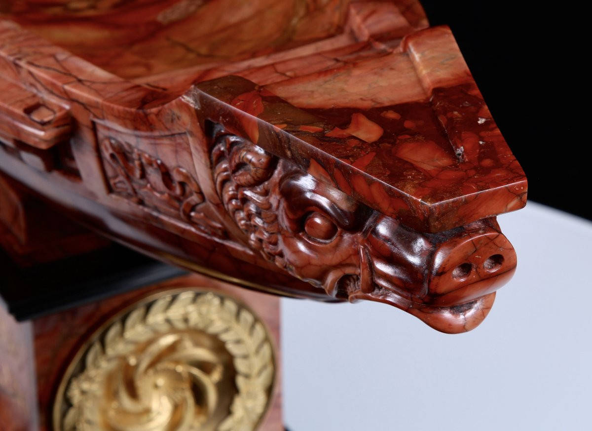 Rare Brèche Grand Tour 19ème Sculpté Marbre Sanguine & Bronze Doré Navicella-photo-3