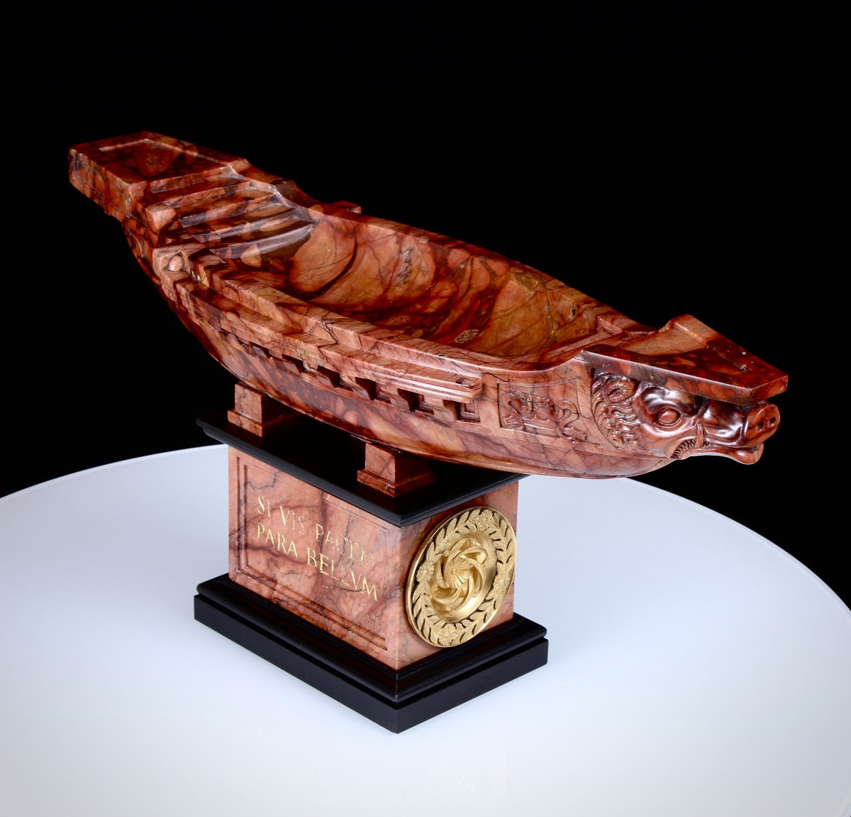 Rare Brèche Grand Tour 19ème Sculpté Marbre Sanguine & Bronze Doré Navicella-photo-4