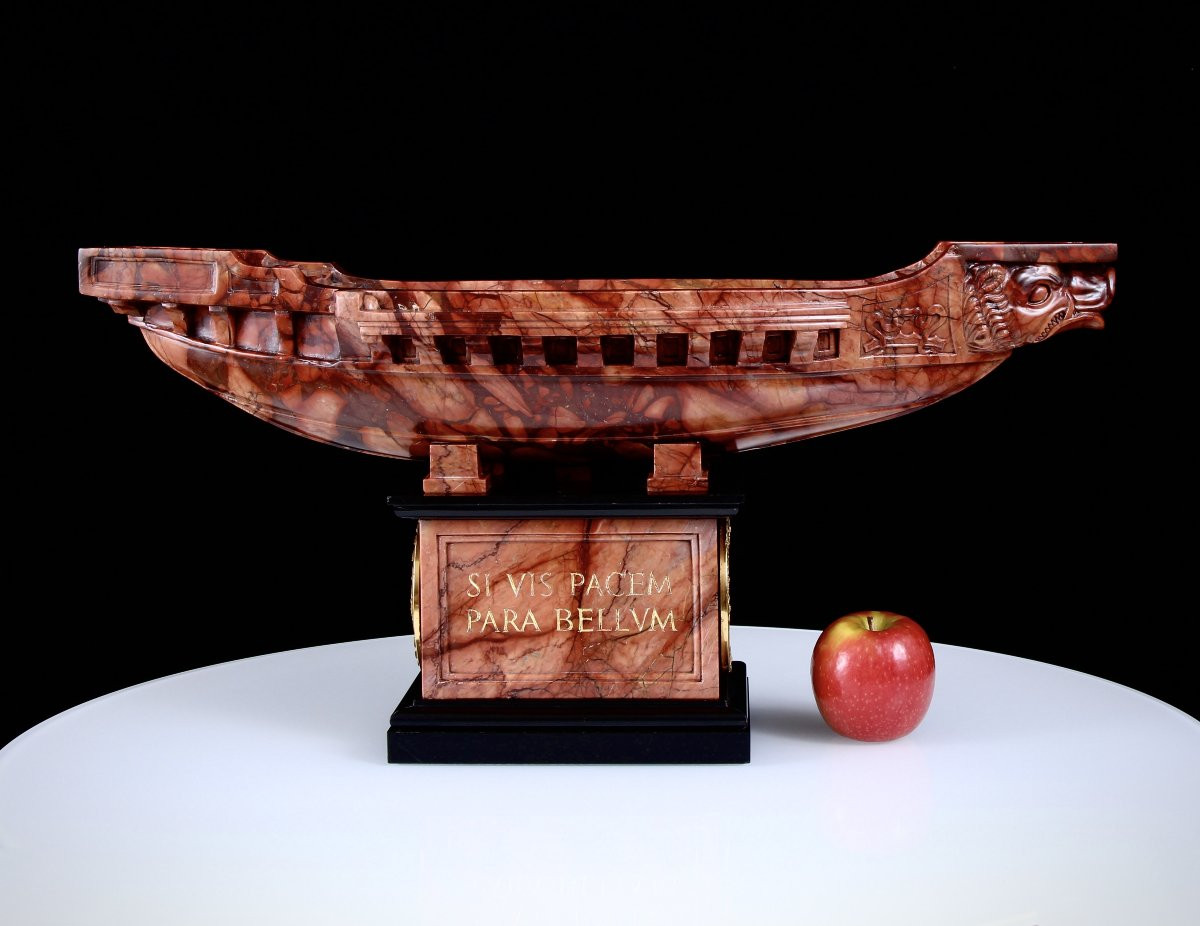 Rare Brèche Grand Tour 19ème Sculpté Marbre Sanguine & Bronze Doré Navicella-photo-3