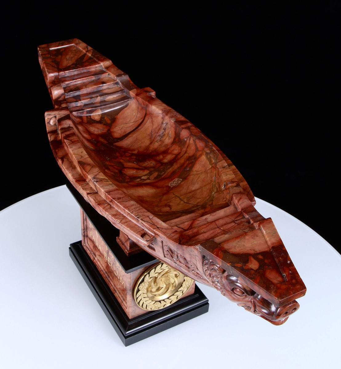 Rare Brèche Grand Tour 19ème Sculpté Marbre Sanguine & Bronze Doré Navicella-photo-6