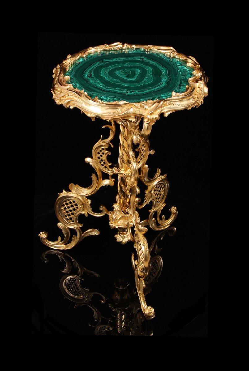19th Century Gilt Bronze & Malachite Table-photo-2