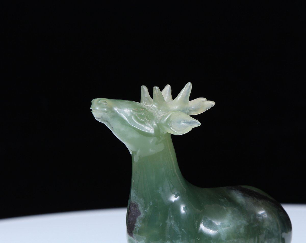 Pair Of Russian Art Deco Carved Bowenite Deer From Idar-oberstein-photo-3