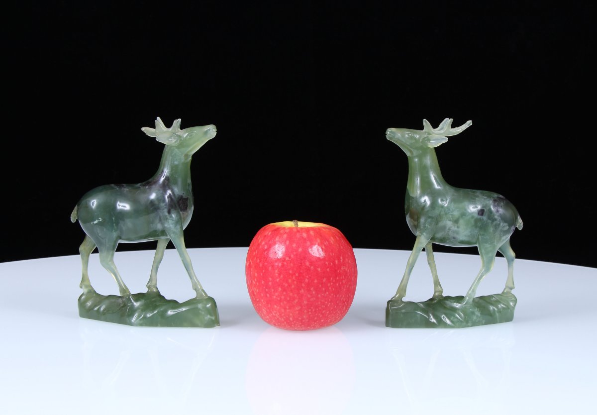 Pair Of Russian Art Deco Carved Bowenite Deer From Idar-oberstein-photo-4