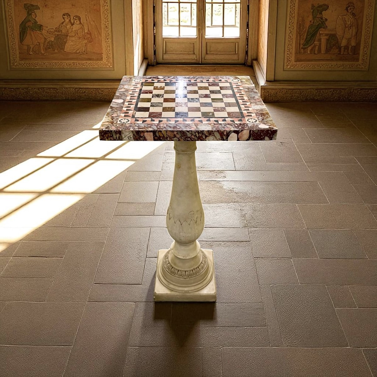Plateau de jeux en jaspe sicilien et pierre dure du XIXe siècle-photo-1