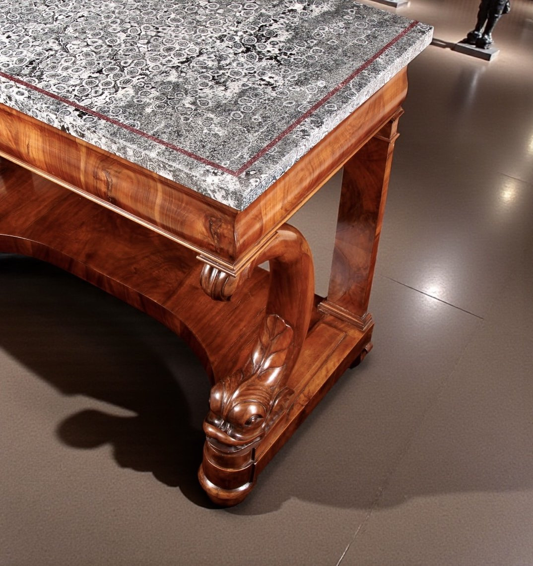 Pair Of 19th-century Orbicular Granite & Walnut Console Tables -photo-3