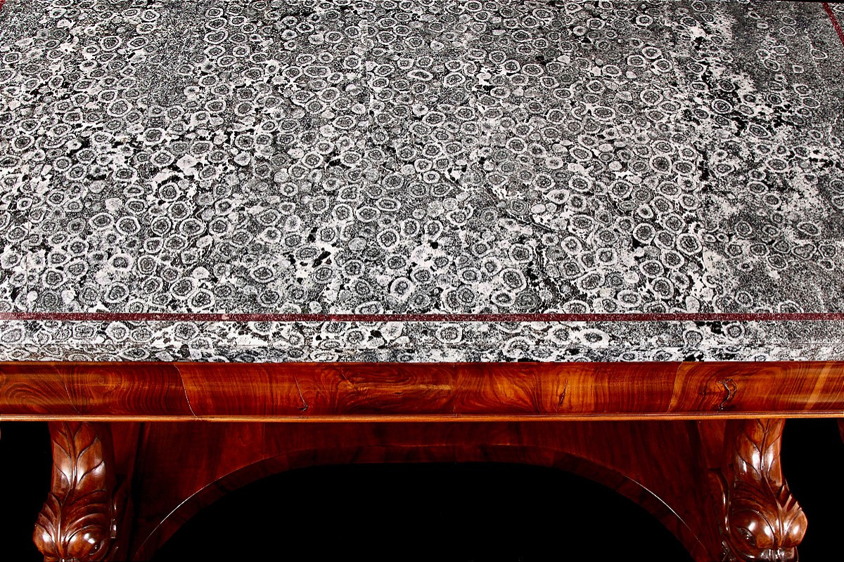 Pair Of 19th-century Orbicular Granite & Walnut Console Tables -photo-4