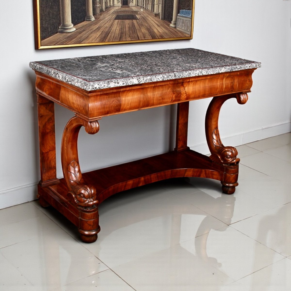 Pair Of 19th-century Orbicular Granite & Walnut Console Tables -photo-2