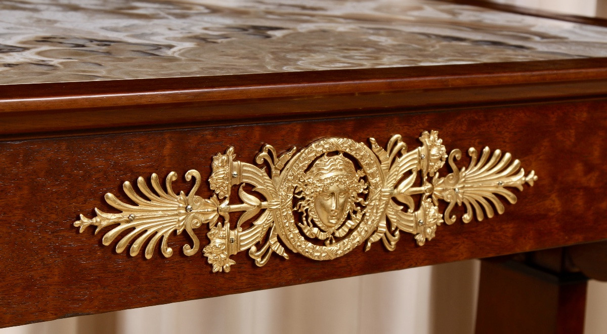 Empire Period Gilt Bronze Mounted Mahogany & Alabastro Fiorito Centre Table-photo-3