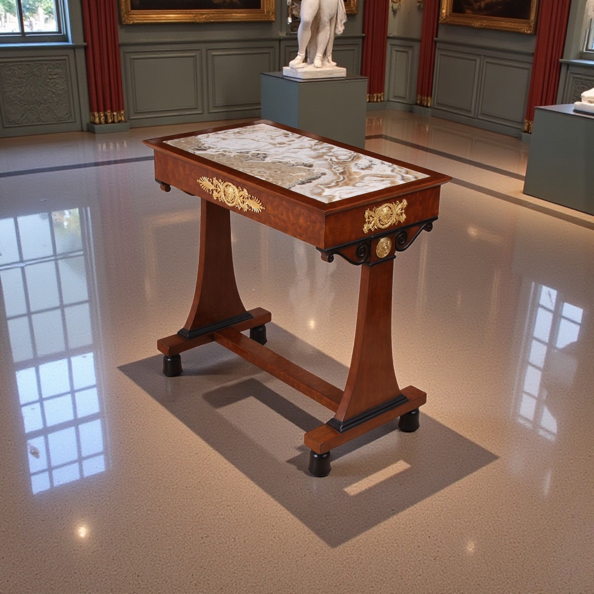 Empire Period Gilt Bronze Mounted Mahogany & Alabastro Fiorito Centre Table-photo-1