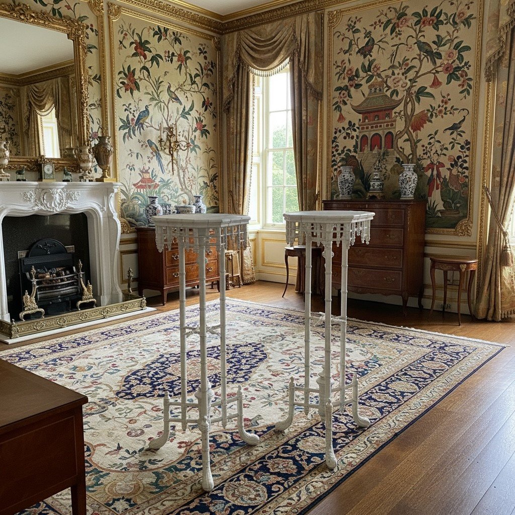 Paire de piédestaux de torchères chinoises en faux bambou, peints en gesso blanc, XIXe siècle-photo-1