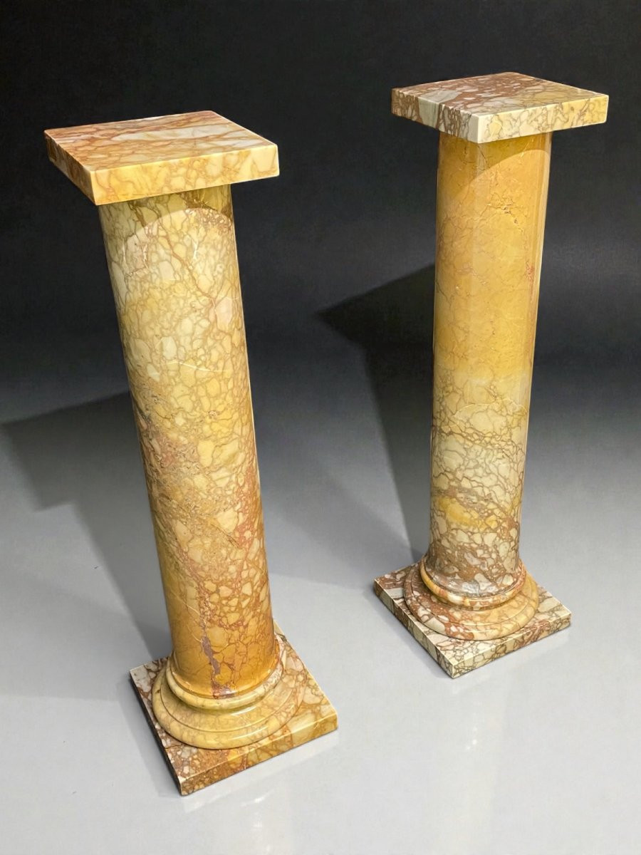 Pair 19th Century Roman Giallo Antico Marble Pedestal Columns-photo-2