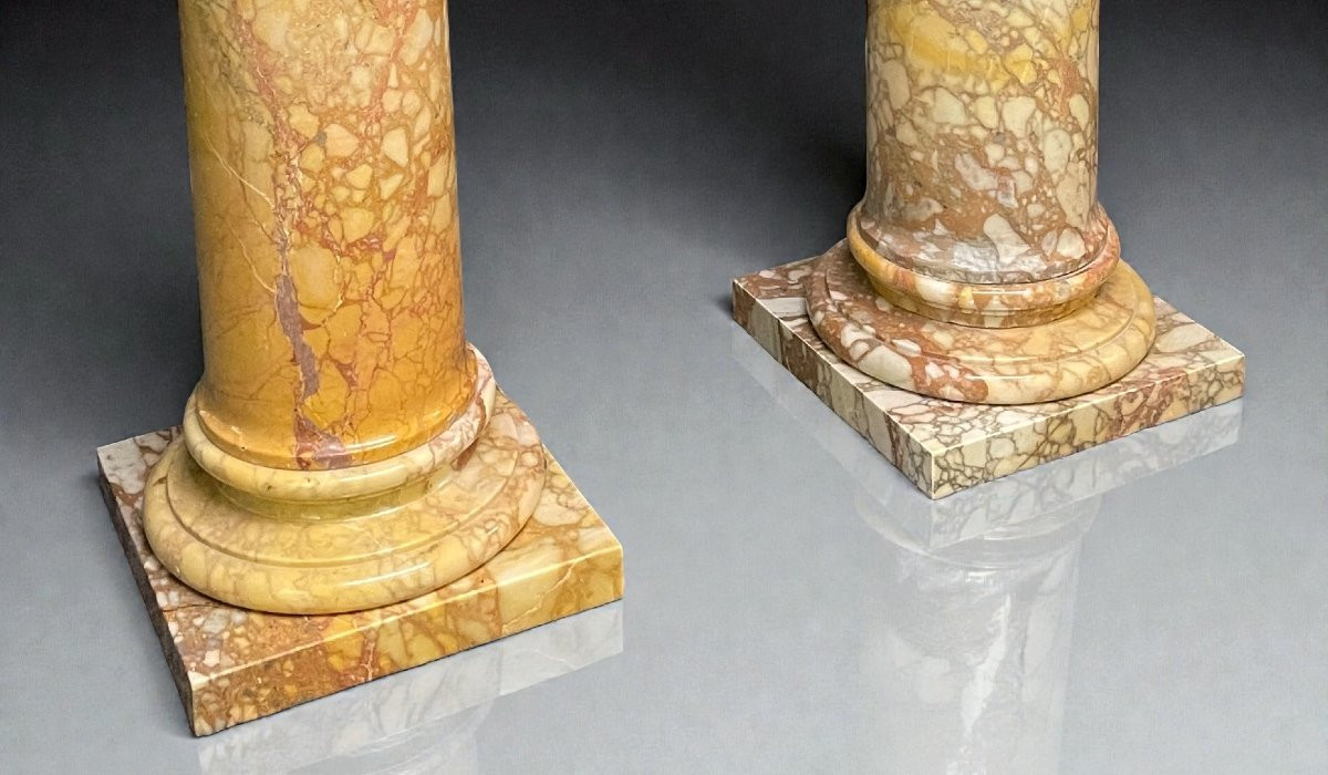 Pair 19th Century Roman Giallo Antico Marble Pedestal Columns-photo-4