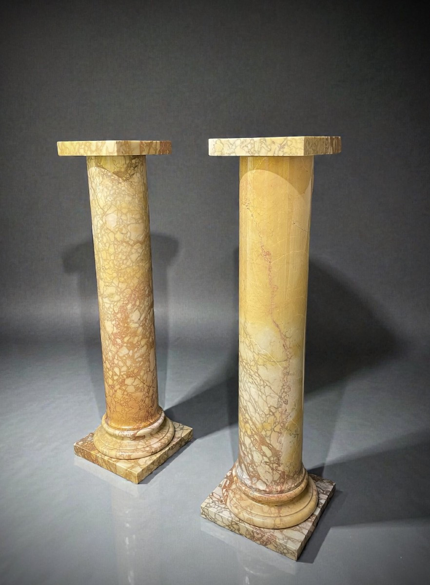 Pair 19th Century Roman Giallo Antico Marble Pedestal Columns