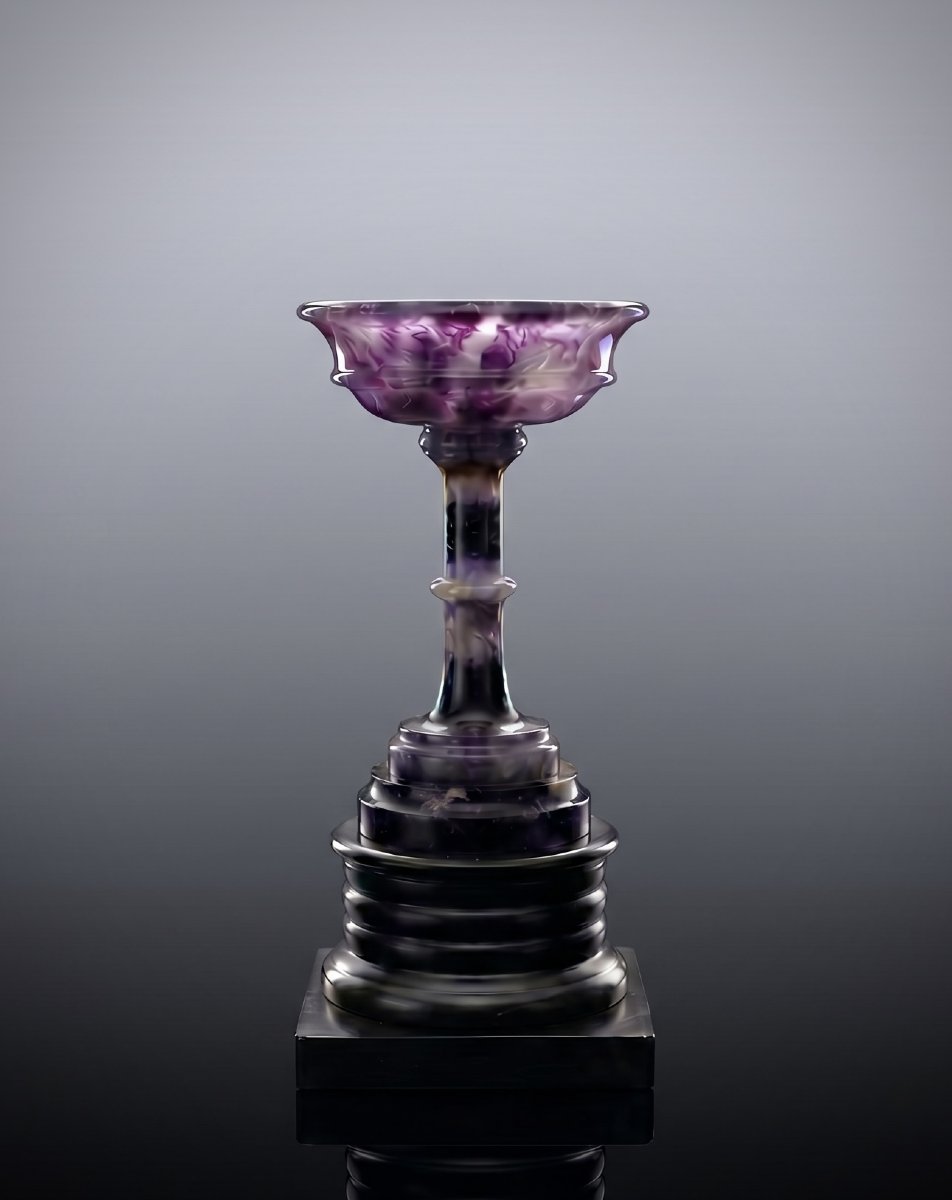 19th Century Blue John Tazza & Stem On Ashford Marble Plinth-photo-4
