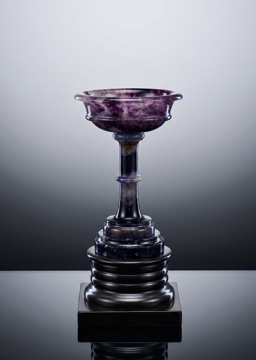 19th Century Blue John Tazza & Stem On Ashford Marble Plinth-photo-1