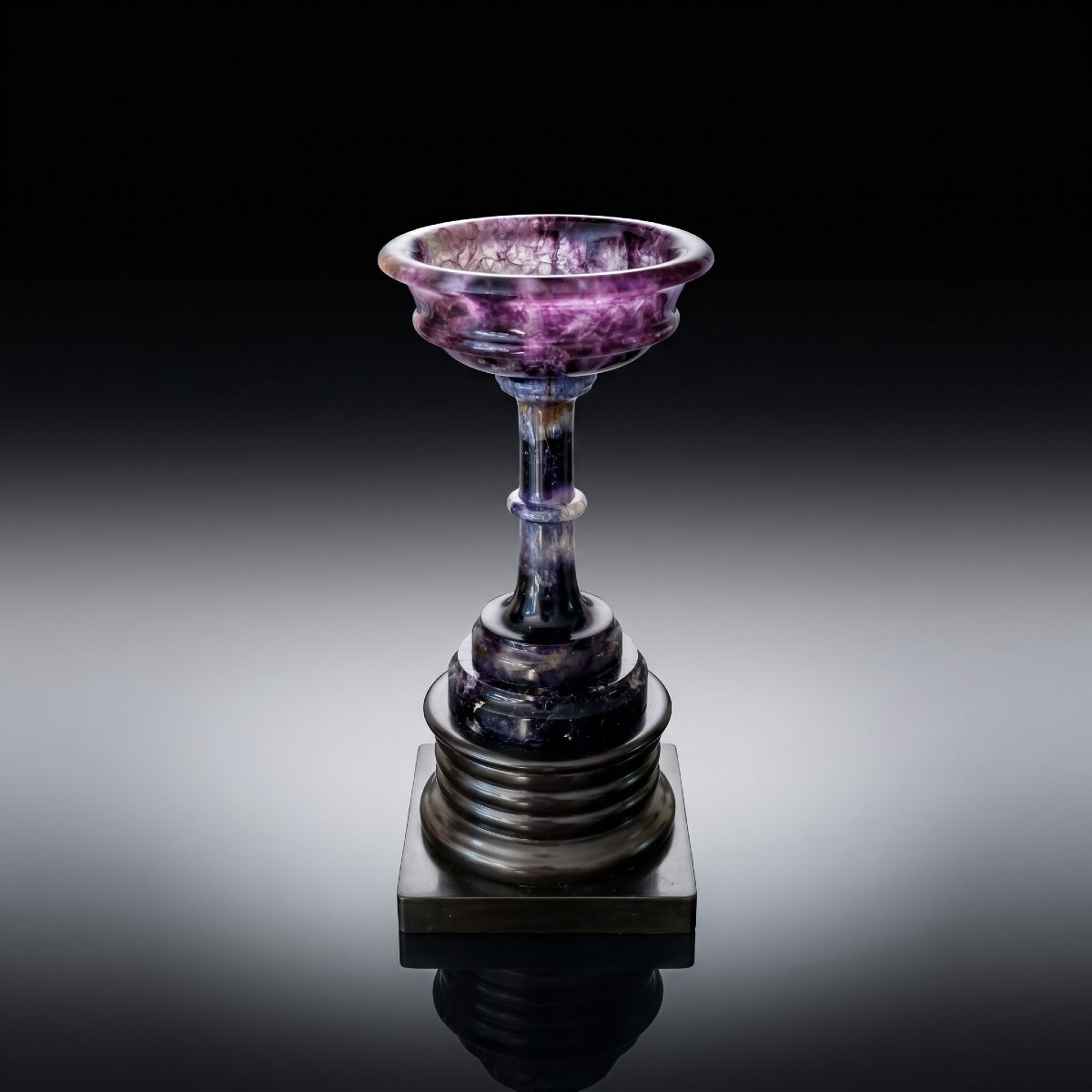 19th Century Blue John Tazza & Stem On Ashford Marble Plinth