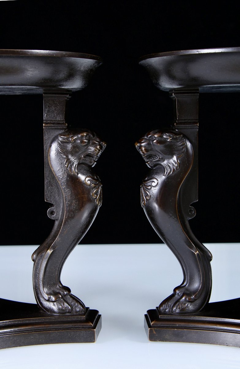 Pair Thomas Hope Regency Empire Patinated Bronze Tazze, Circa 1805-1815-photo-2