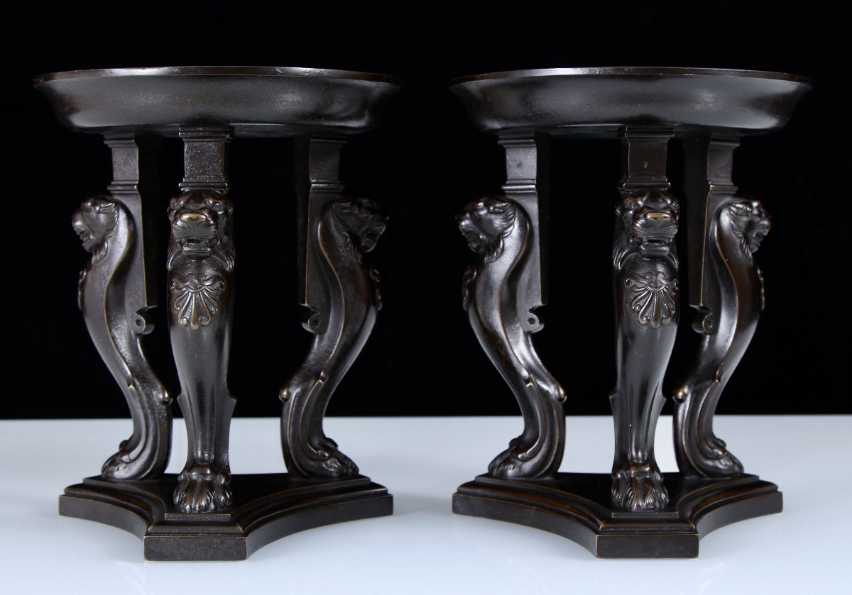 Pair Thomas Hope Regency Empire Patinated Bronze Tazze, Circa 1805-1815-photo-4