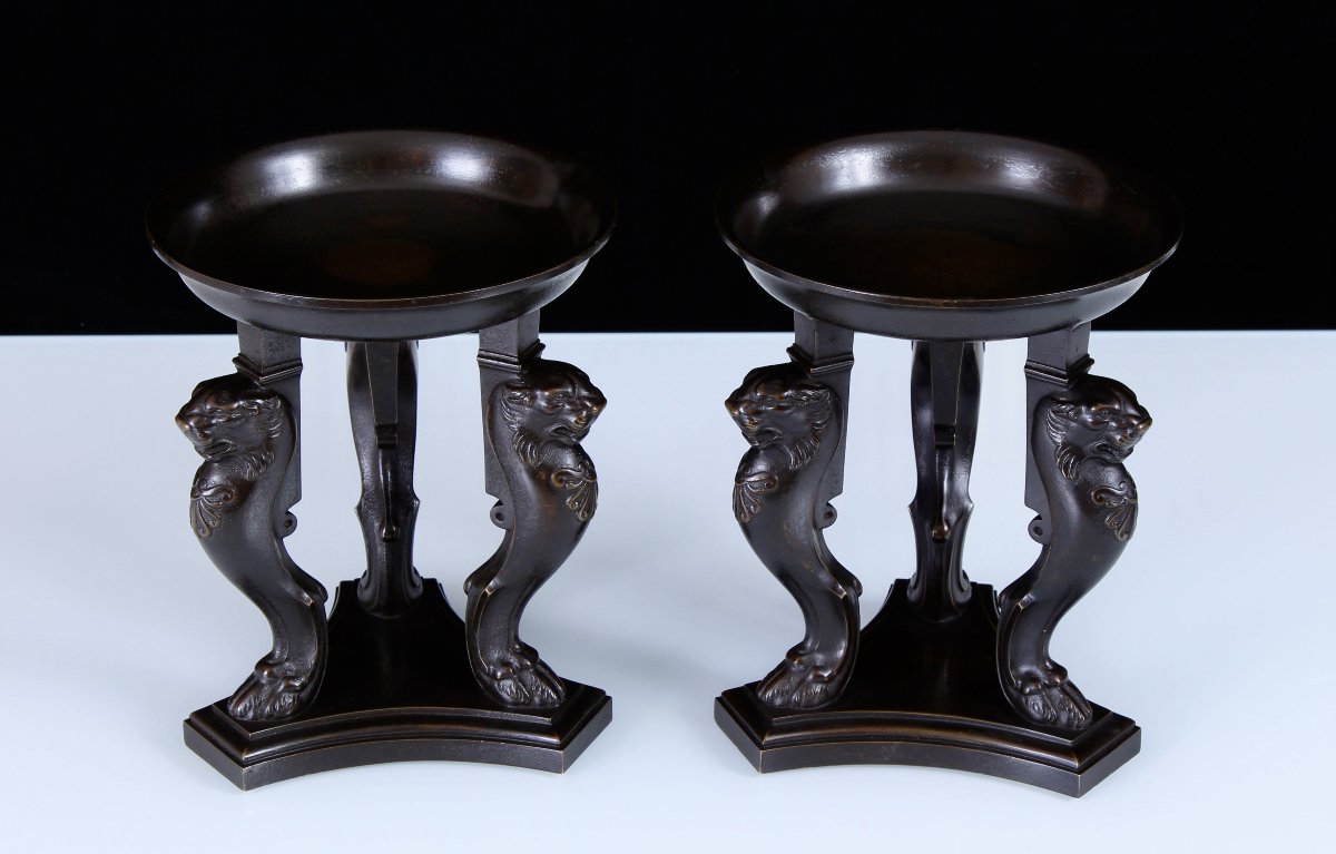 Pair Thomas Hope Regency Empire Patinated Bronze Tazze, Circa 1805-1815-photo-2