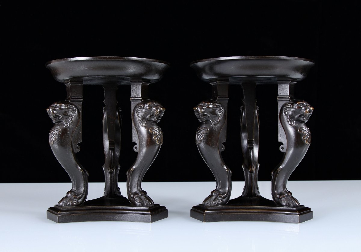 Pair Thomas Hope Regency Empire Patinated Bronze Tazze, Circa 1805-1815