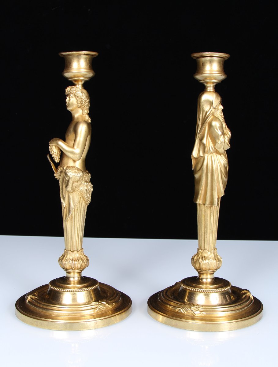 Paire de chandeliers allégoriques en bronze doré du XVIIIe siècle, cercle de Valadier-photo-1