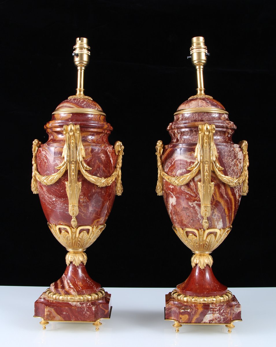 Pair Of 19th-century Alabastro A Pecorella Marble Lamps With Gilded Bronze Mounts-photo-6