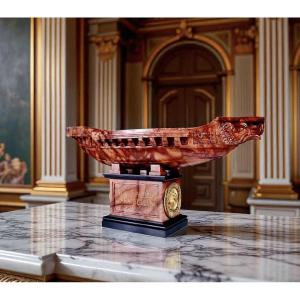 Rare Brèche Grand Tour 19ème Sculpté Marbre Sanguine & Bronze Doré Navicella