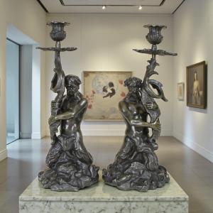 Pair Of Early 19th-century Patinated Bronze Triton Candlesticks