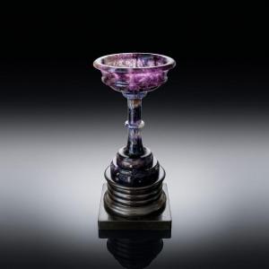 19th Century Blue John Tazza & Stem On Ashford Marble Plinth