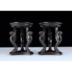 Pair Thomas Hope Regency Empire Patinated Bronze Tazze, Circa 1805-1815