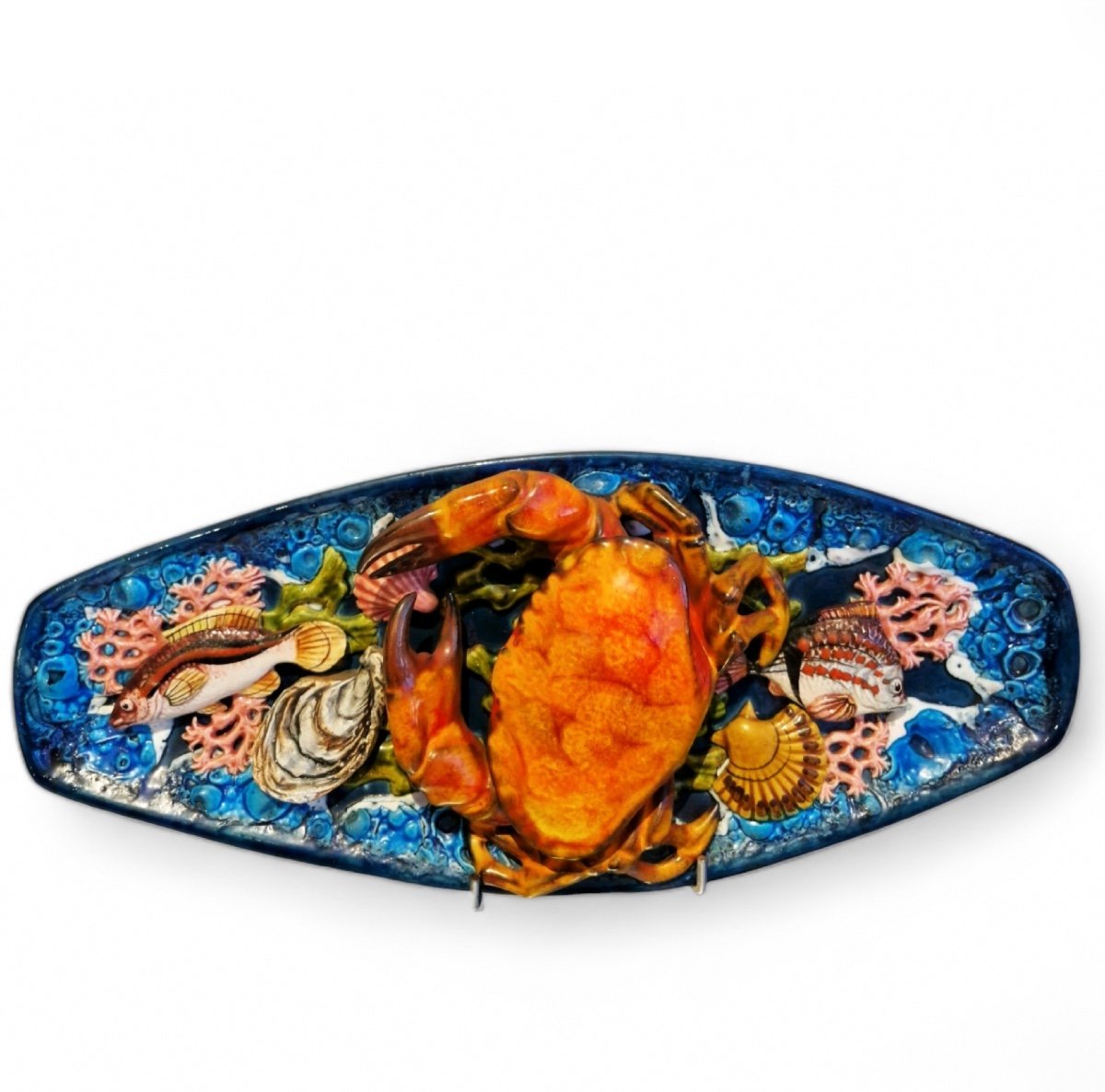 Vallauris, Large Oval Dish With Crab Decor, Circa 1960