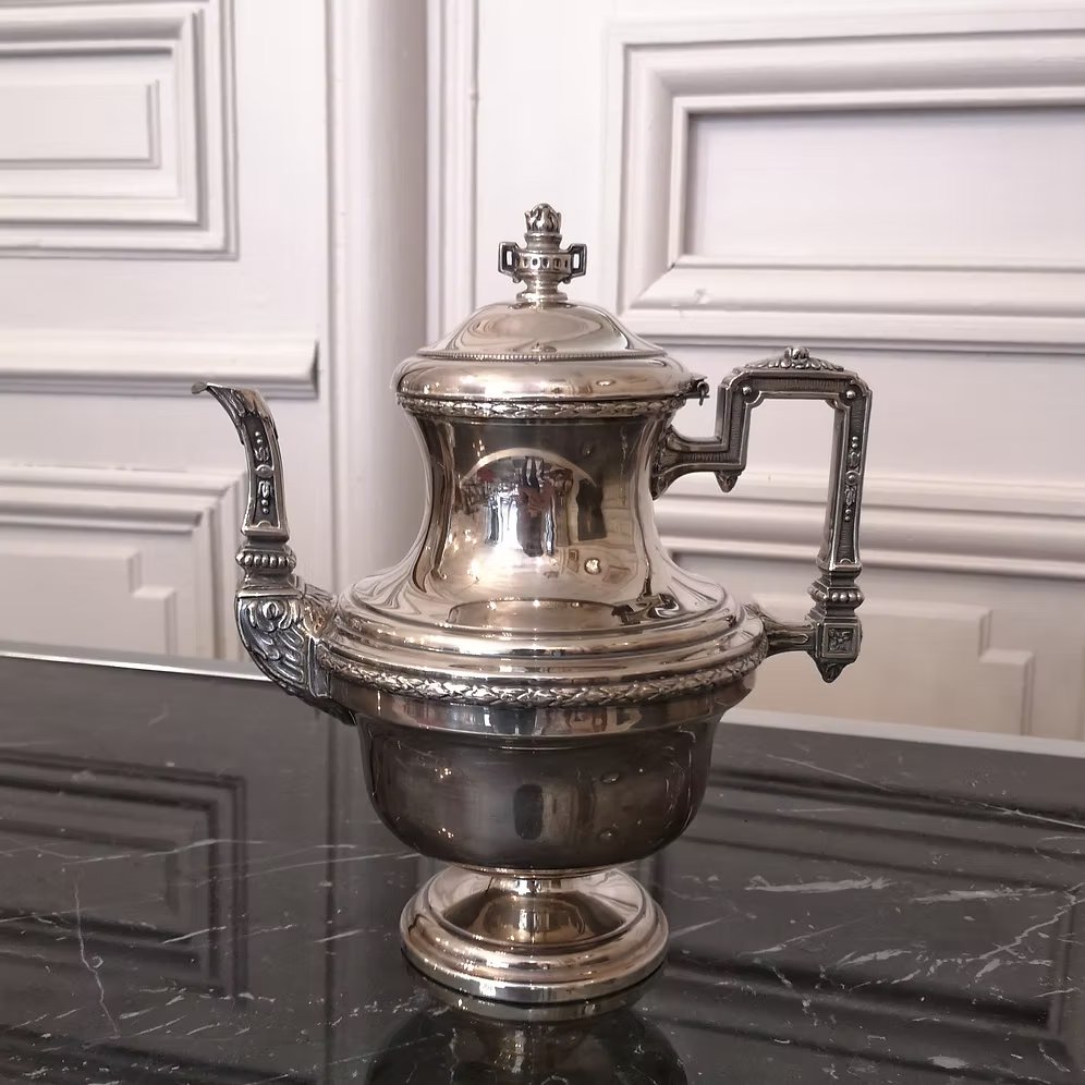 Tea And Coffee Service With Its Silver-plated Metal Tray, Late 19th Century-photo-2