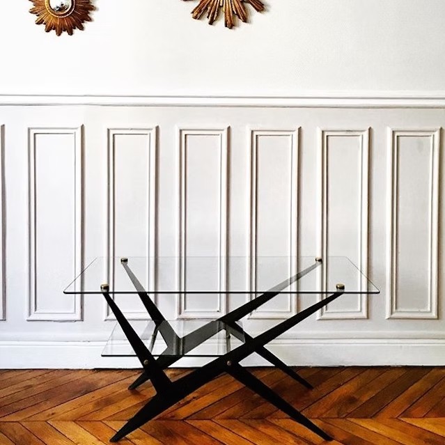 Angelo OSTUNI, Table basse rectangulaire à double plateau de verre
