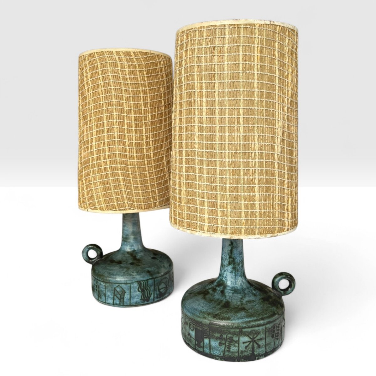 Jacques Blin, Pair Of Ceramic Lamps With Incised Parietal Decoration, Circa 1955-1960-photo-3