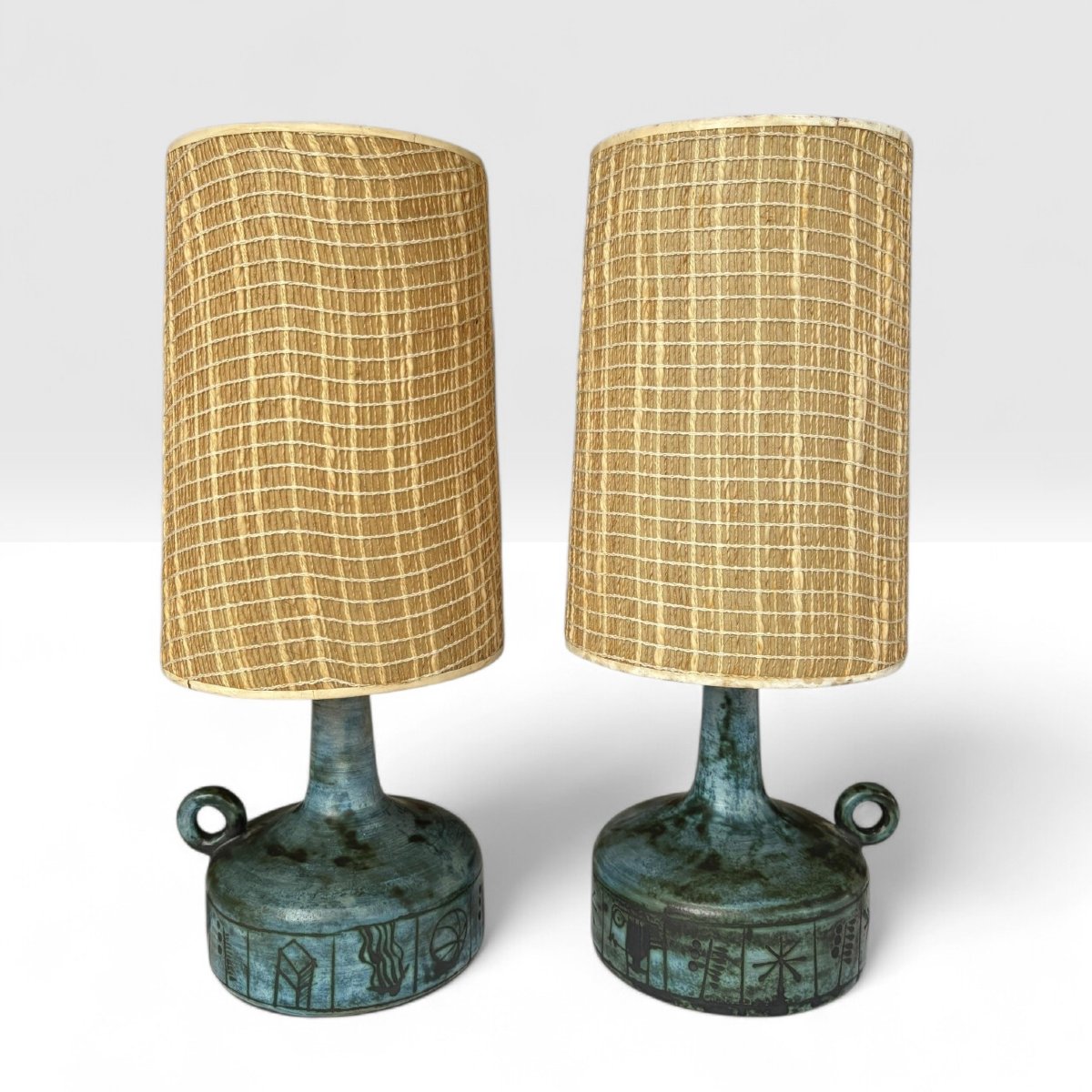 Jacques Blin, Pair Of Ceramic Lamps With Incised Parietal Decoration, Circa 1955-1960-photo-4