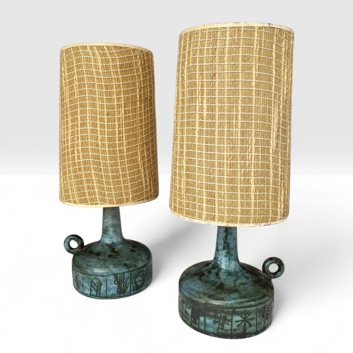 Jacques Blin, Pair Of Ceramic Lamps With Incised Parietal Decoration, Circa 1955-1960