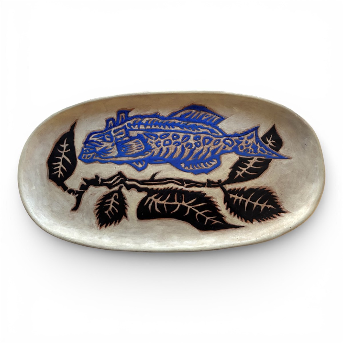 Jean Lurçat , Oval Dish With Fish And Foliage, Circa 1955-1965