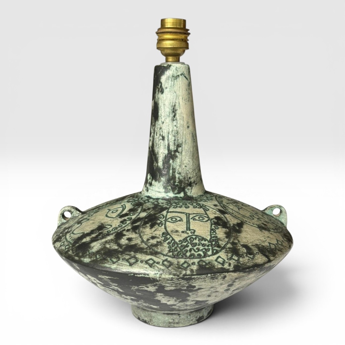 Jacques Blin, Lamp Base Decorated With Stylized Faces