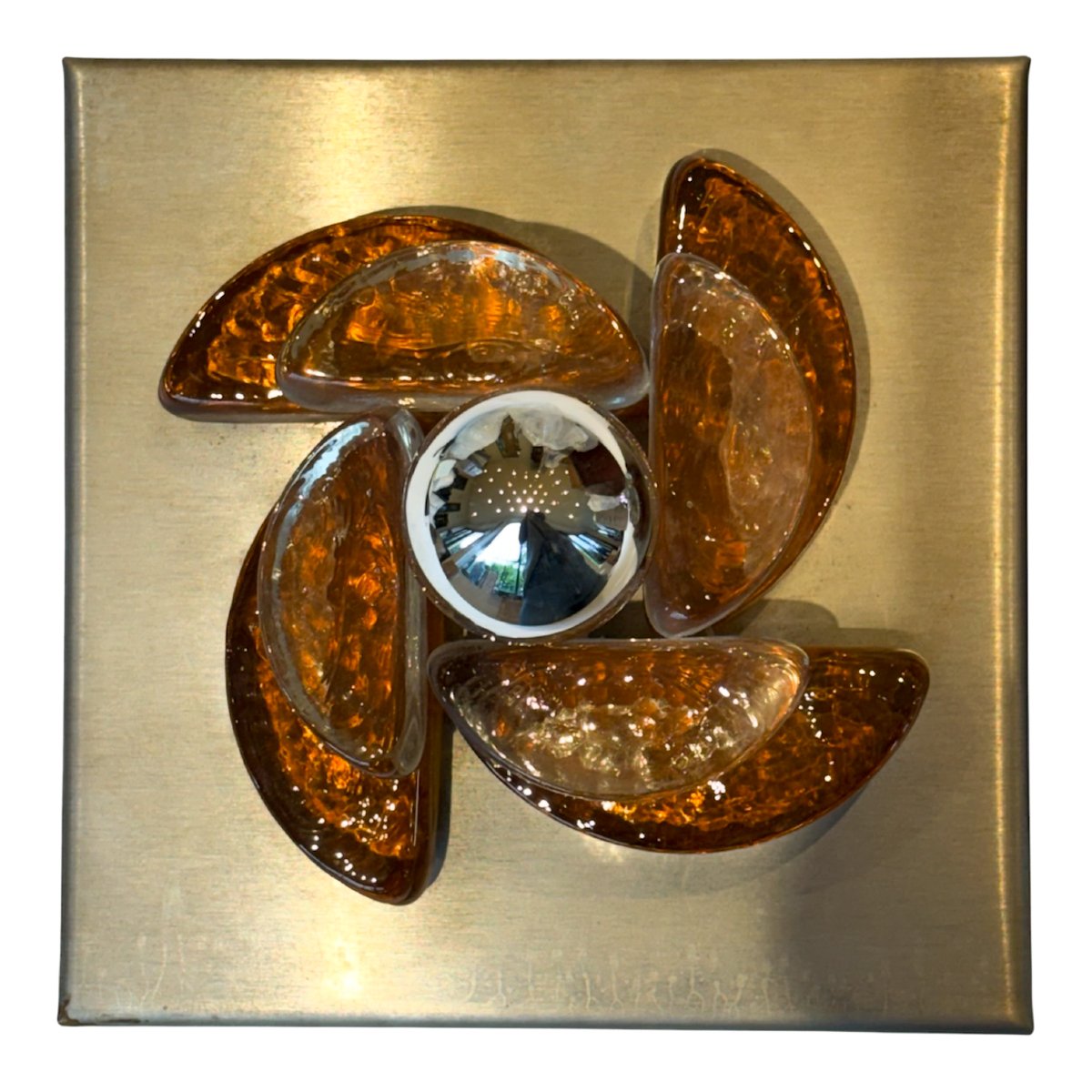 Paire d’appliques sculpturales en verre moulé et métal -photo-2