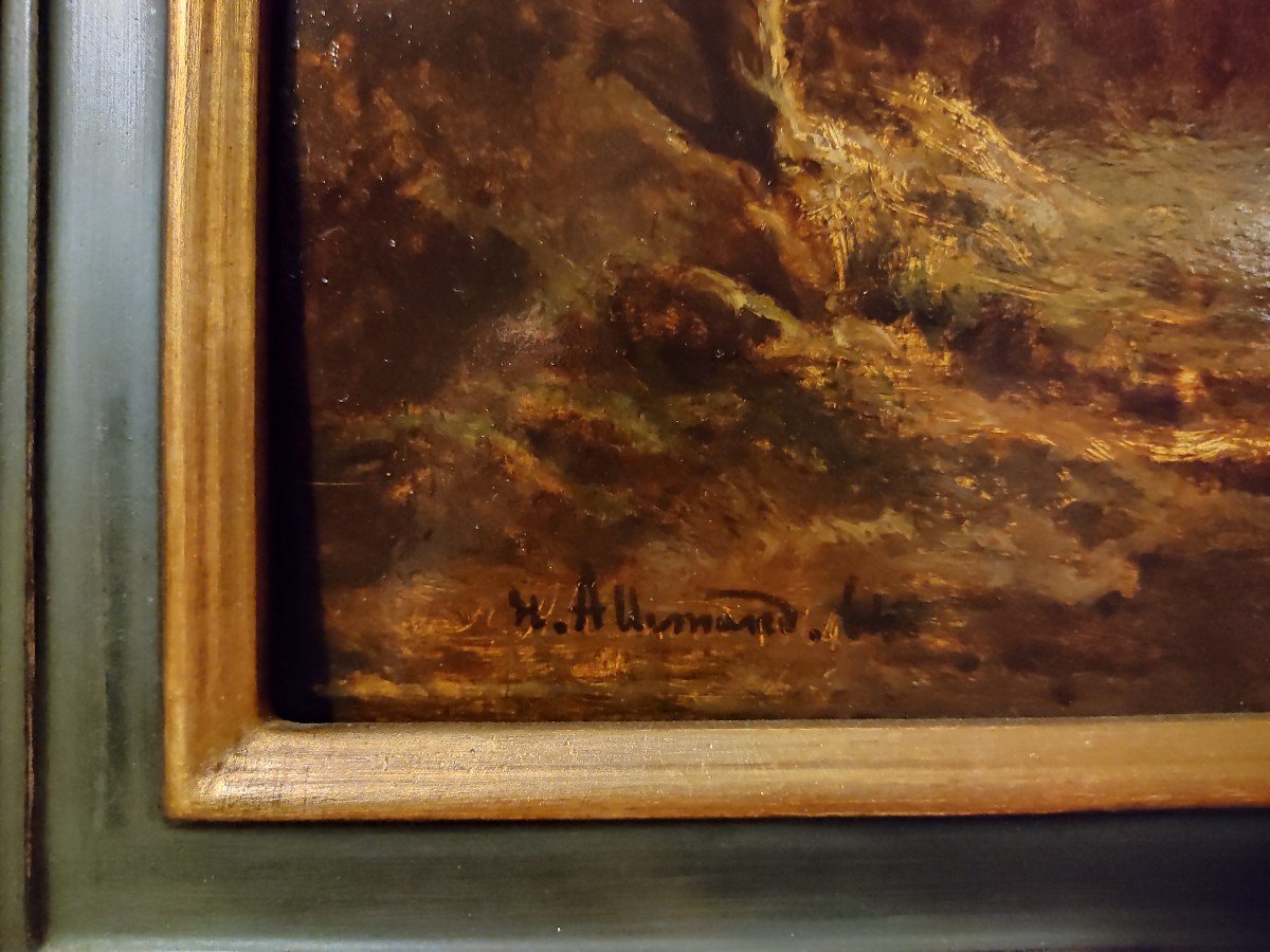 Louis-hector Allemand (1809-1886). Autumn Landscape (exhibited At The Lyon Salon In 1864)-photo-3