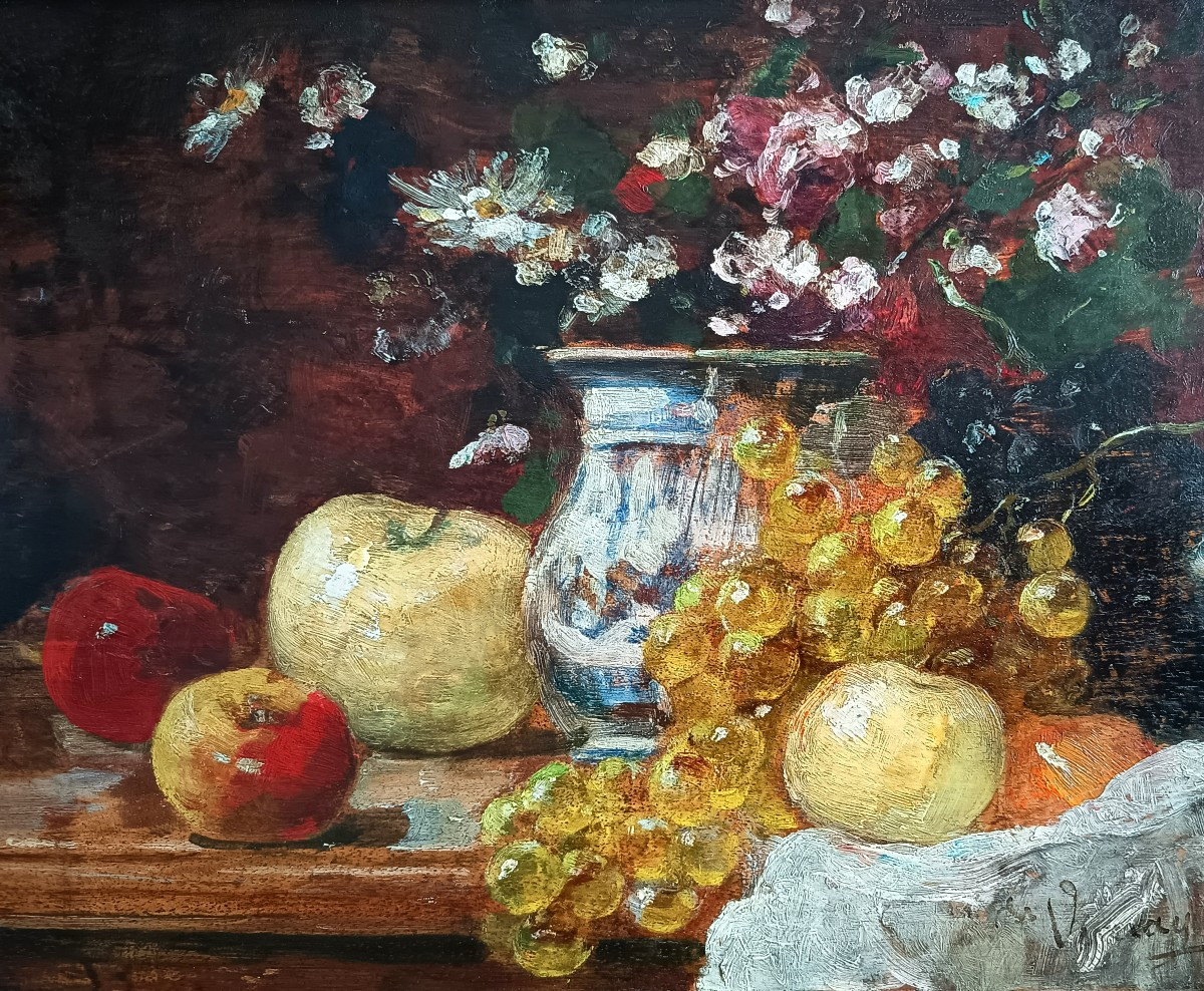 François Vernay (1821-1896). Still Life With Vase-photo-2