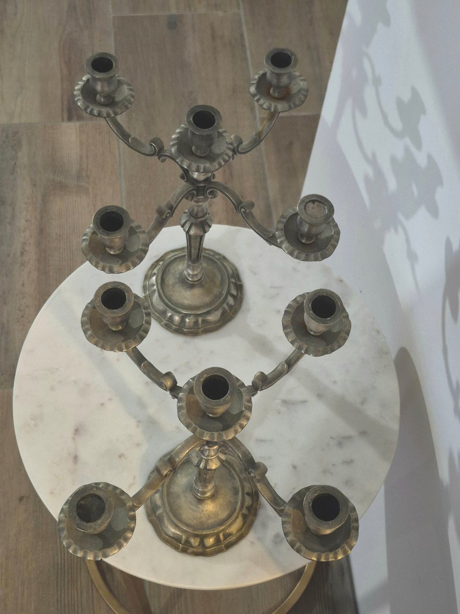 Chandeliers - Paire de candélabres à 5 branches de style Louis XV (Rocaille-photo-3