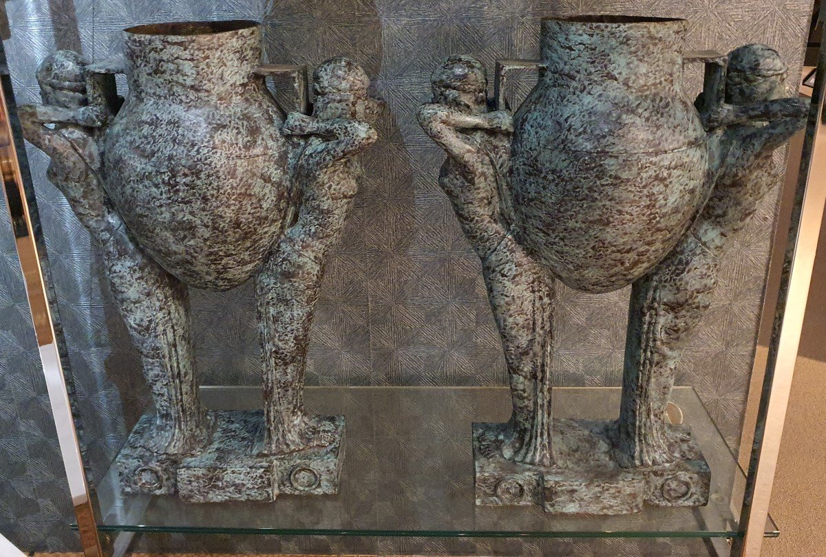 Paires De Vases Art Deco  Bronze-photo-3