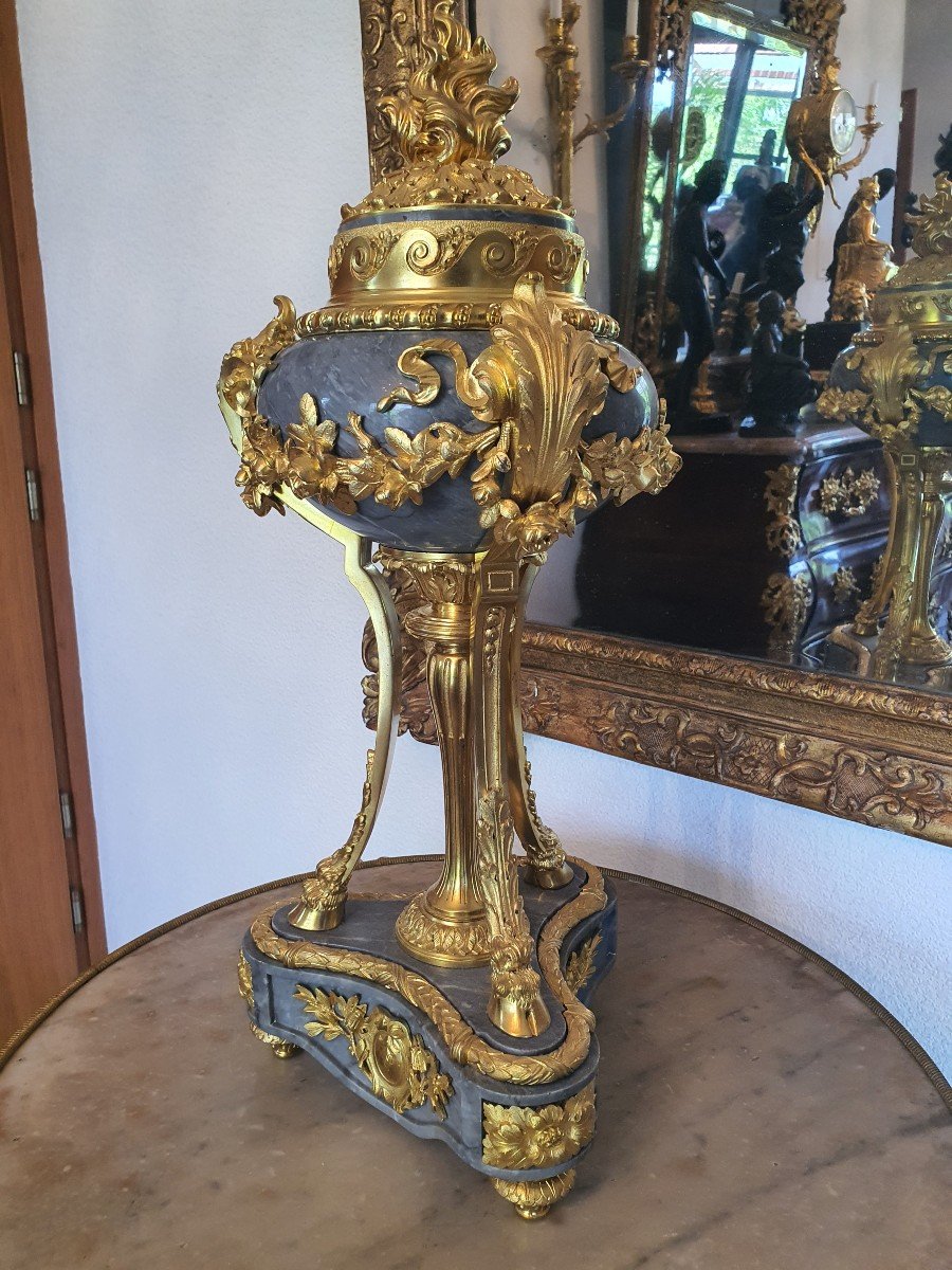 Monumental Cassolette In Bronze / Marble 19th-photo-1