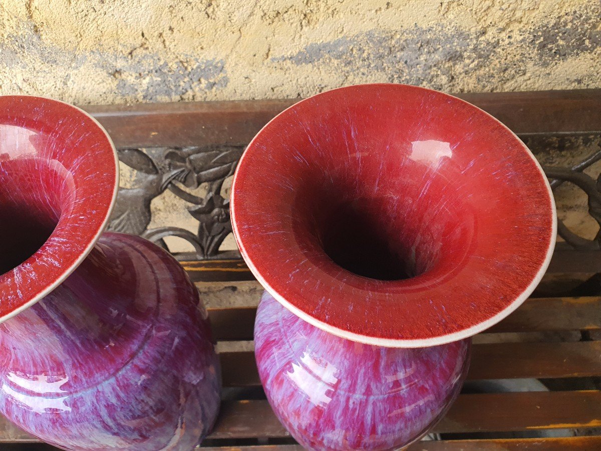 China Sang De Boeuf Red Ceramic 19th Pairs Of Tulip Vases-photo-3