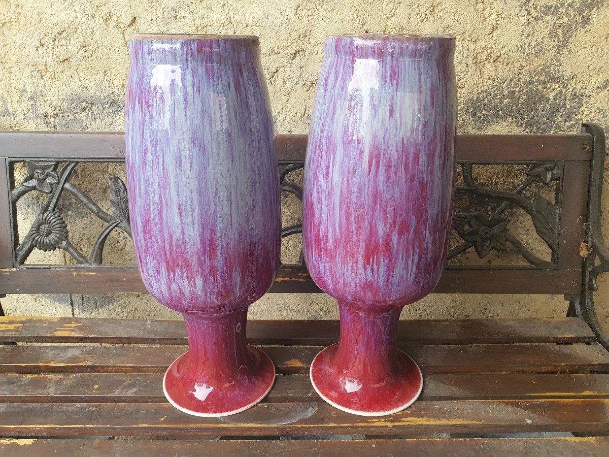 China Sang De Boeuf Red Ceramic 19th Pairs Of Tulip Vases-photo-4