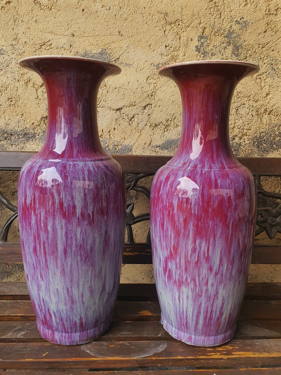China Sang De Boeuf Red Ceramic 19th Pairs Of Tulip Vases-photo-1