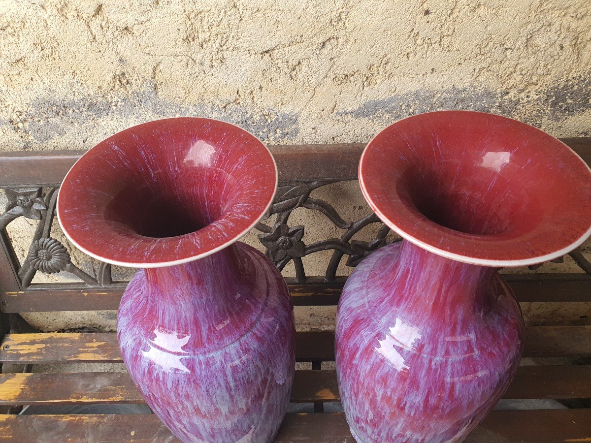 China Sang De Boeuf Red Ceramic 19th Pairs Of Tulip Vases-photo-3