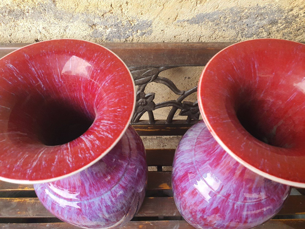 China Sang De Boeuf Red Ceramic 19th Pairs Of Tulip Vases-photo-4